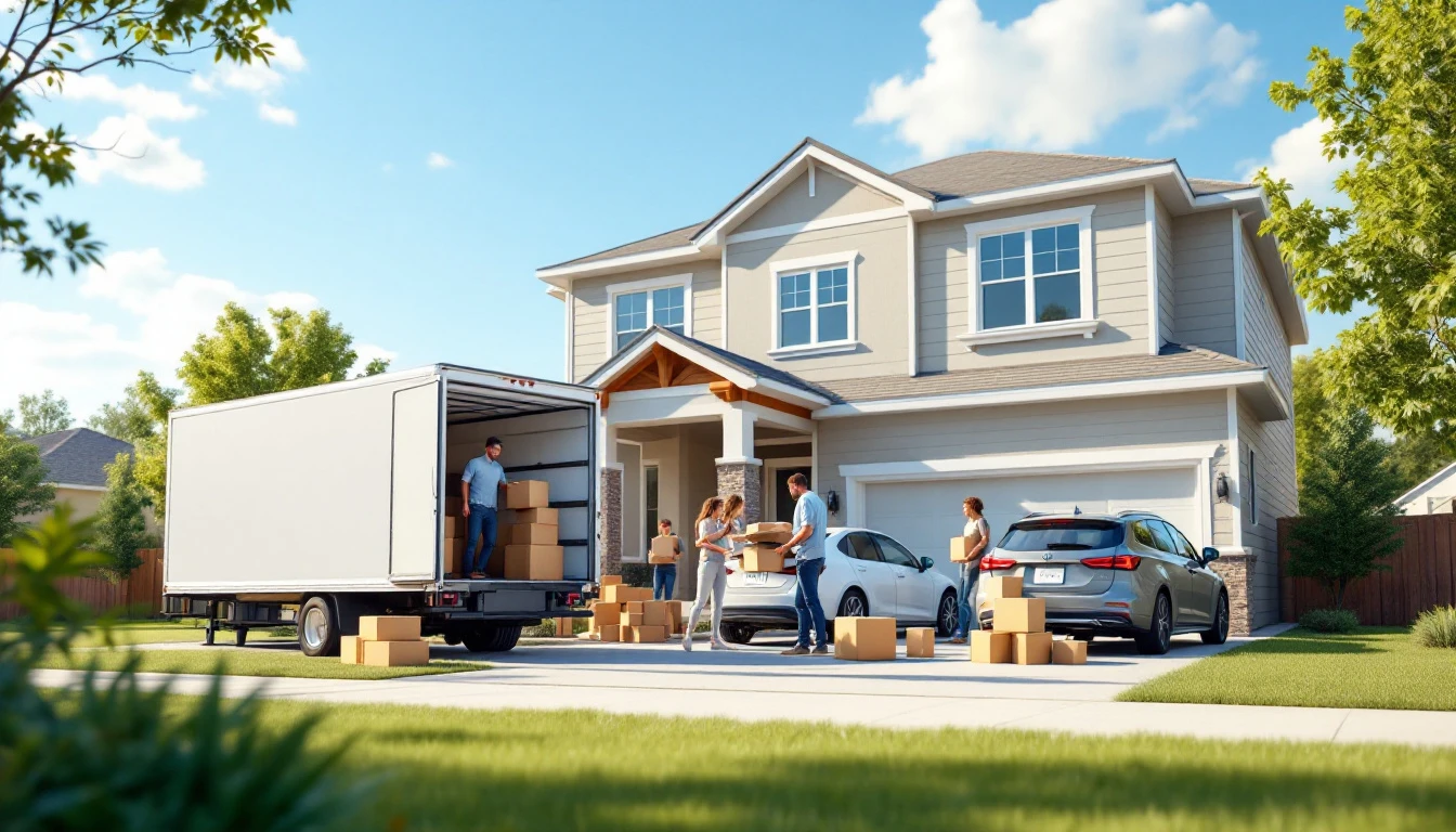 Familia hispana con llaves de auto frente a una casa nueva en Walnut Creek, Mansfield TX