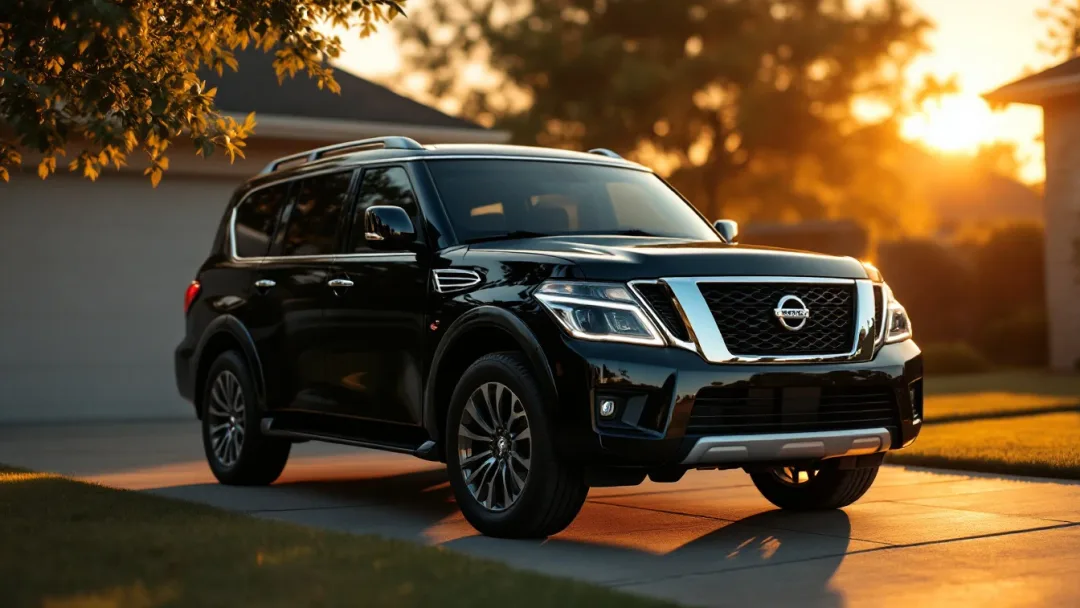 Nissan Armada negra estacionada en una entrada de Mansfield Texas mientras un cerrajero móvil programa un Nissan Intelligent Key