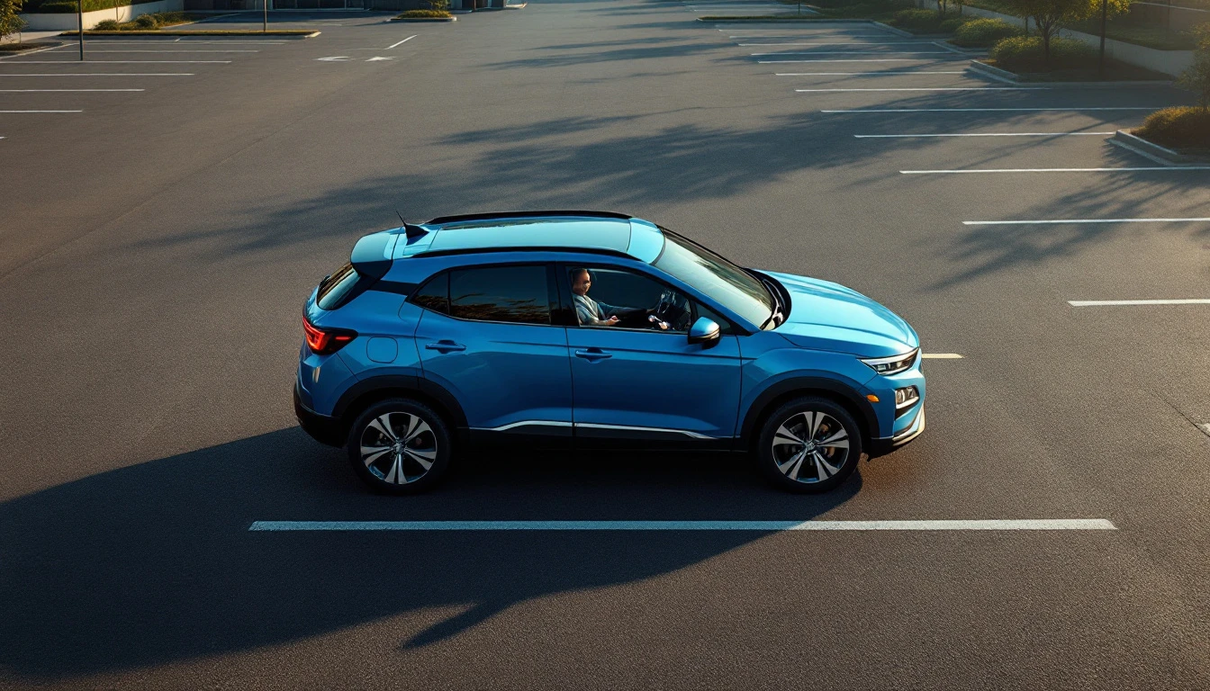 Honda HR-V azul estacionada en un estacionamiento de escuela en Mansfield, Texas, mientras un cerrajero prepara una llave nueva