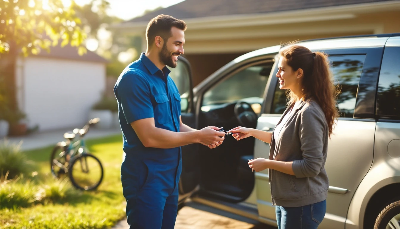 Smart key de Toyota Sienna junto a una minivan plateada con la puerta corrediza abierta en Mansfield, Texas