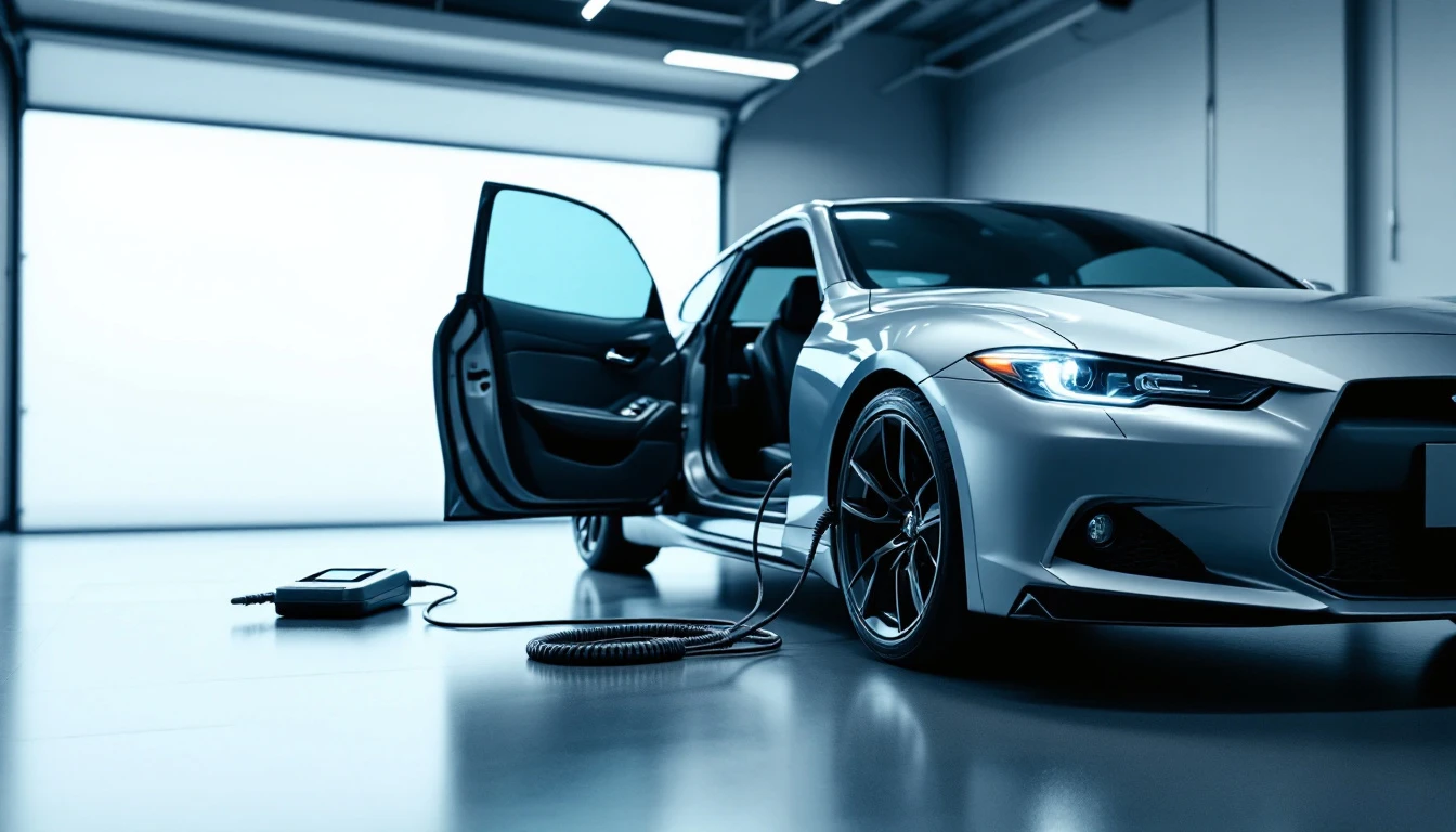 Cerrajero programando la llave de un Acura TL sedán negro estacionado frente a una casa en Mansfield, Texas